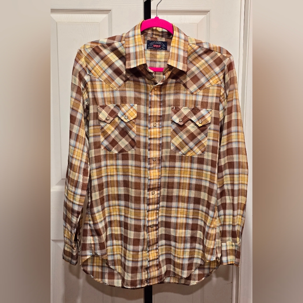 Levi's Vintage Brown Yellow & Blue Plaid Button-Up Western Shirt